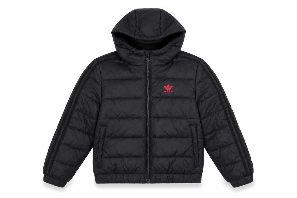 Adidas Girls Black Hooded Puffer Jacket 9-10 Years Quilted Full Zip
