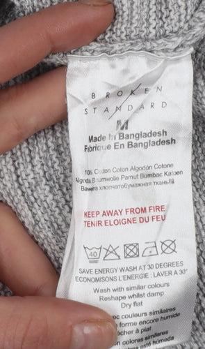 Broken Standard Men's Grey Cotton Crew Neck Pullover Jumper M
