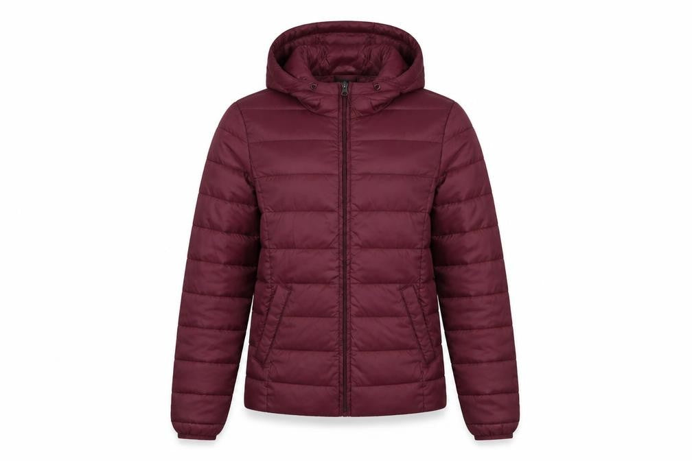 Front view of Vero Moda Women’s Red Hooded Puffer Jacket, size S
