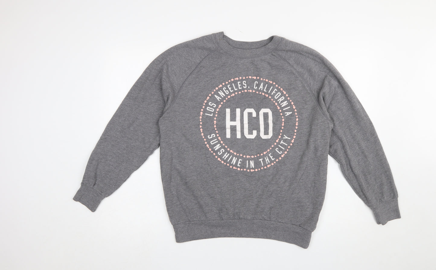 Hollister Women Grey Small Crew Neck Pullover Sweatshirt HCO Print