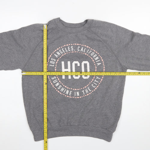Hollister Women Grey Small Crew Neck Pullover Sweatshirt HCO Print