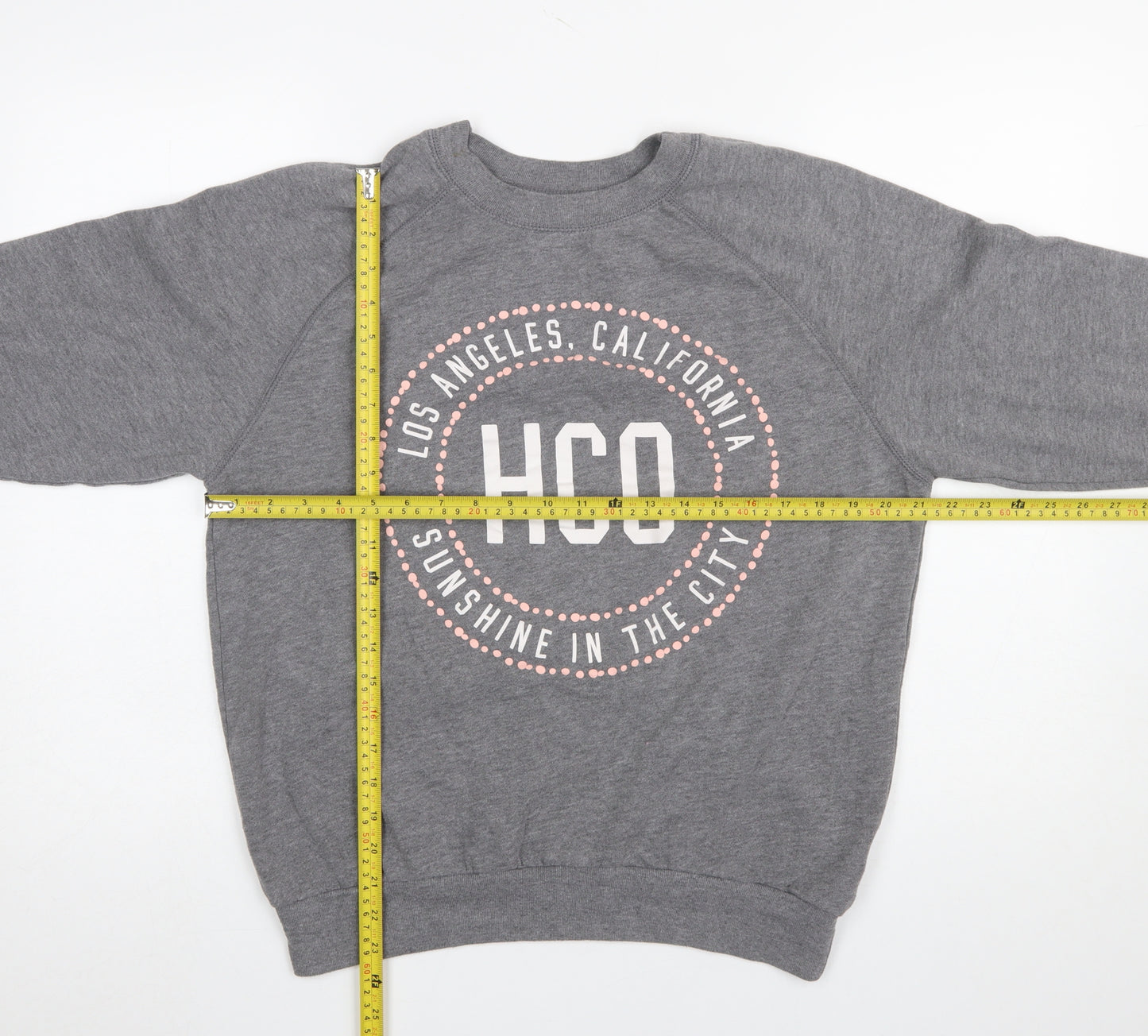 Hollister Women Grey Small Crew Neck Pullover Sweatshirt HCO Print