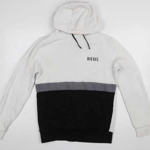 Diesel Men's White Colour Block Hoodie Size S Pullover Fleece