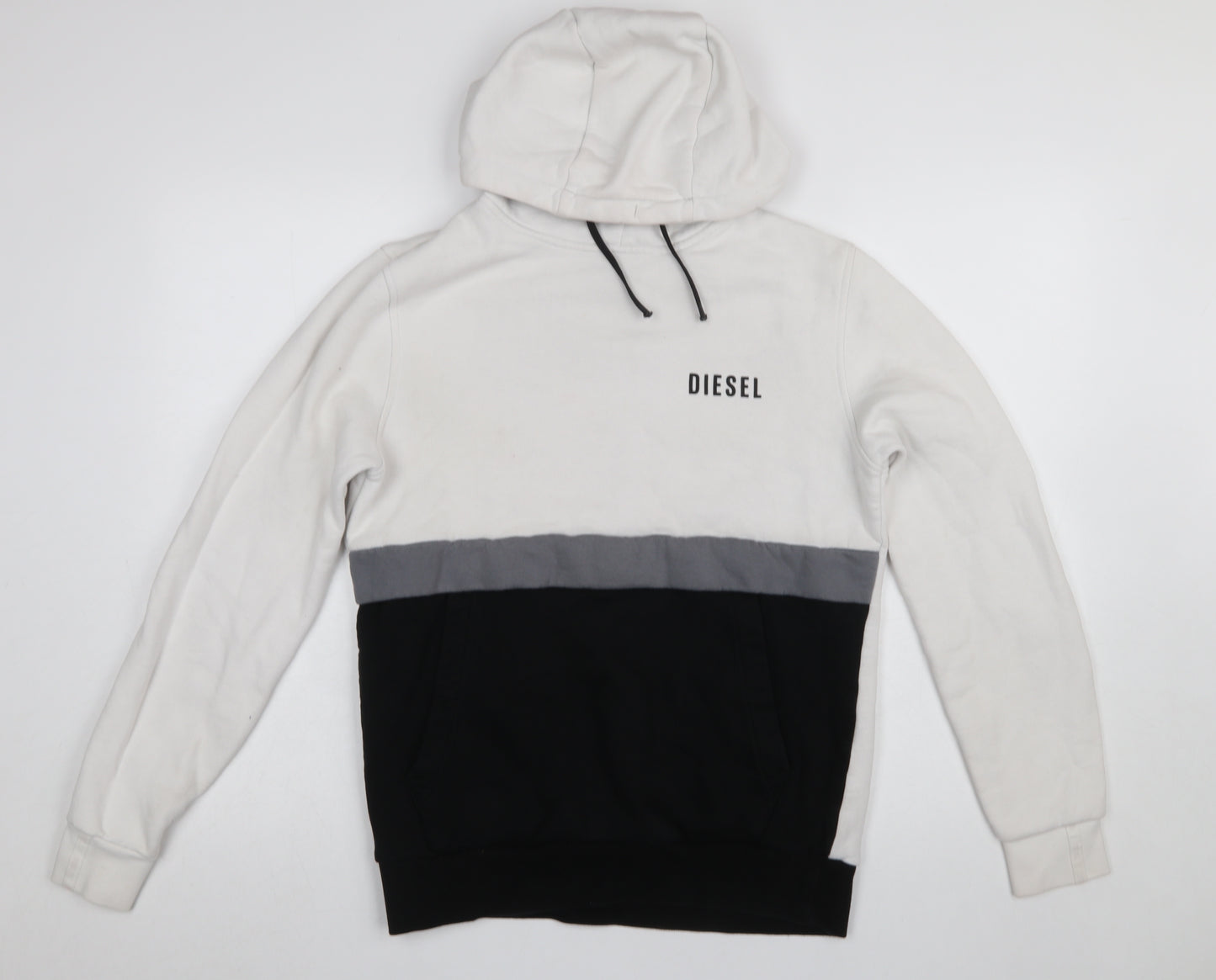 Diesel Men's White Colour Block Hoodie Size S Pullover Fleece