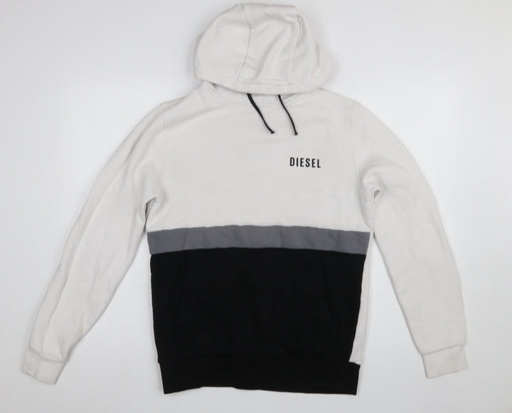 Diesel Men's White Colour Block Hoodie Size S Pullover Fleece