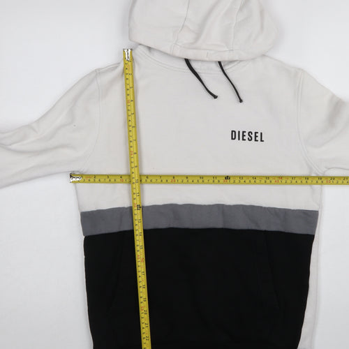 Diesel Men's White Colour Block Hoodie Size S Pullover Fleece