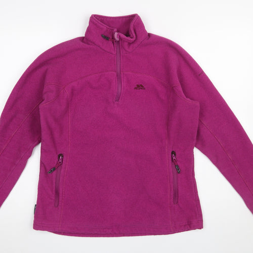 Trespass Women’s Pink Fleece Pullover Sweatshirt L Zip Pockets Warm Outdoor