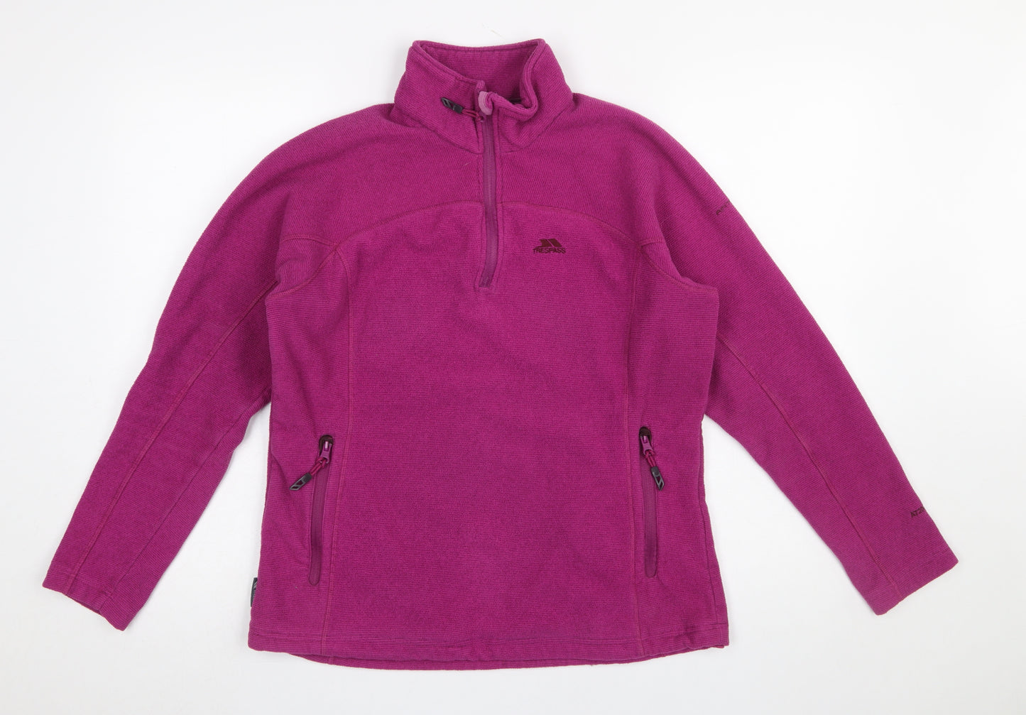 Trespass Women’s Pink Fleece Pullover Sweatshirt L Zip Pockets Warm Outdoor