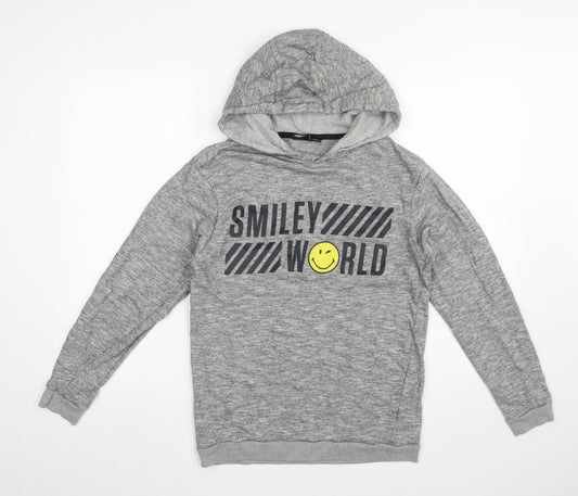 SmileyWorld Boys Grey Pullover Hoodie 14-15 Years Graphic Print Cotton