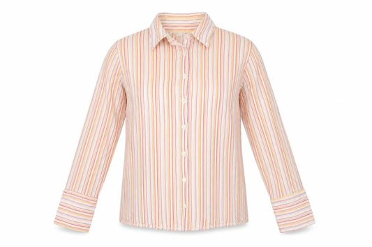 Front view of A|Wear Women's Multicoloured Striped Cotton Blend Button-Up Shirt, size 12