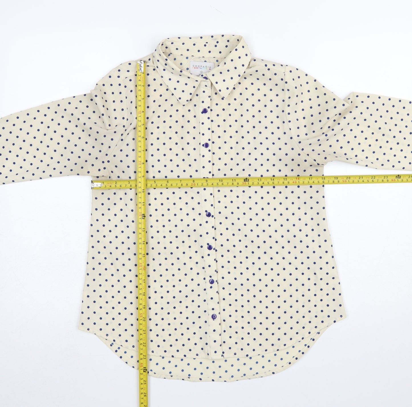 Compañia Fantastica Women's Ivory Polka Dot Button-Up Shirt Size S