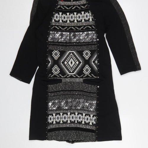 René Derhy Women's Black Geometric Shift Dress Size S 3/4 Sleeve