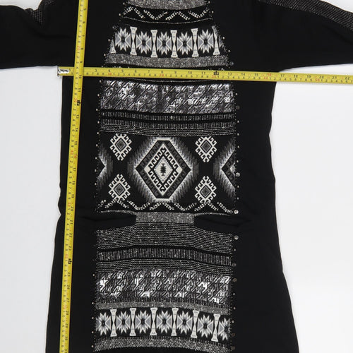 René Derhy Women's Black Geometric Shift Dress Size S 3/4 Sleeve