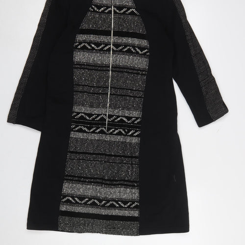 René Derhy Women's Black Geometric Shift Dress Size S 3/4 Sleeve