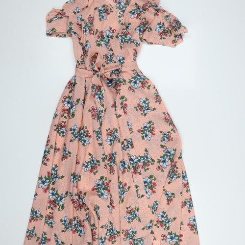 Masta Women Pink Floral Cold Shoulder Midi A-Line Dress S