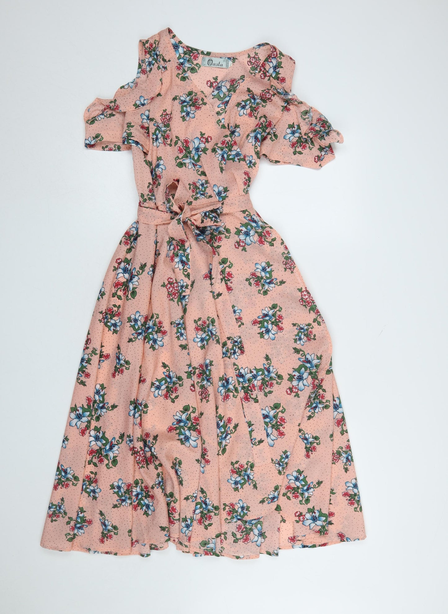 Masta Women Pink Floral Cold Shoulder Midi A-Line Dress S