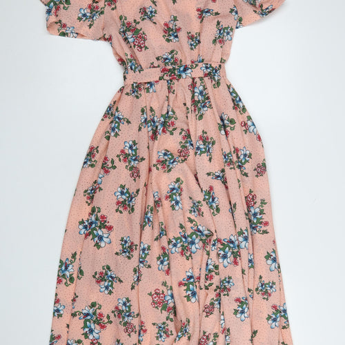 Masta Women Pink Floral Cold Shoulder Midi A-Line Dress S