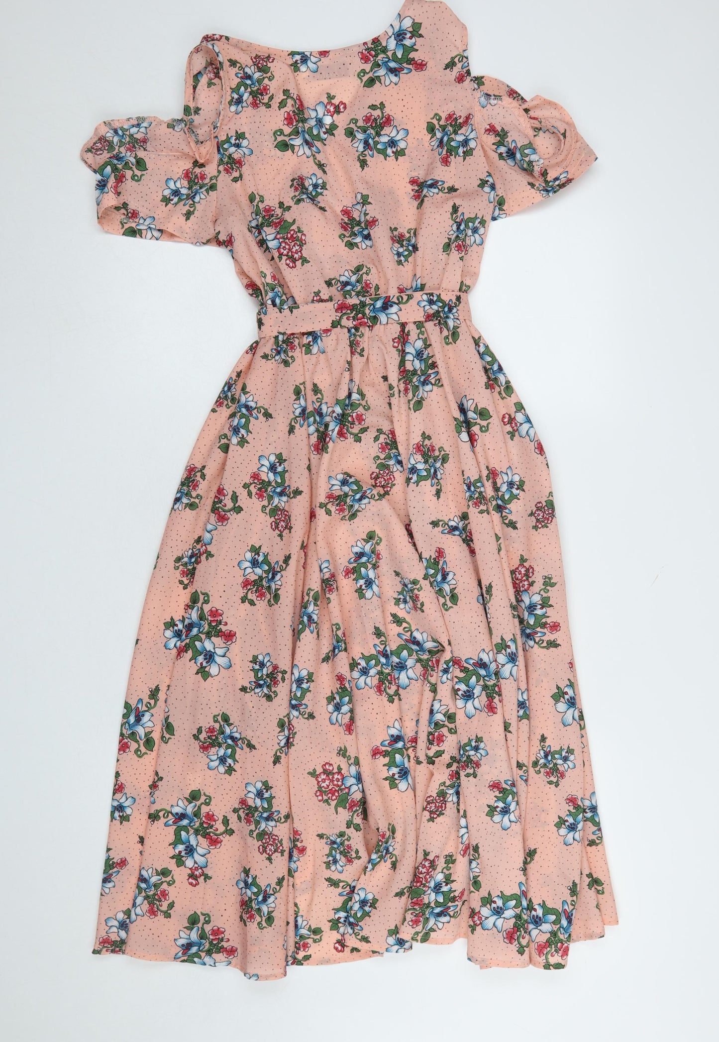Masta Women Pink Floral Cold Shoulder Midi A-Line Dress S