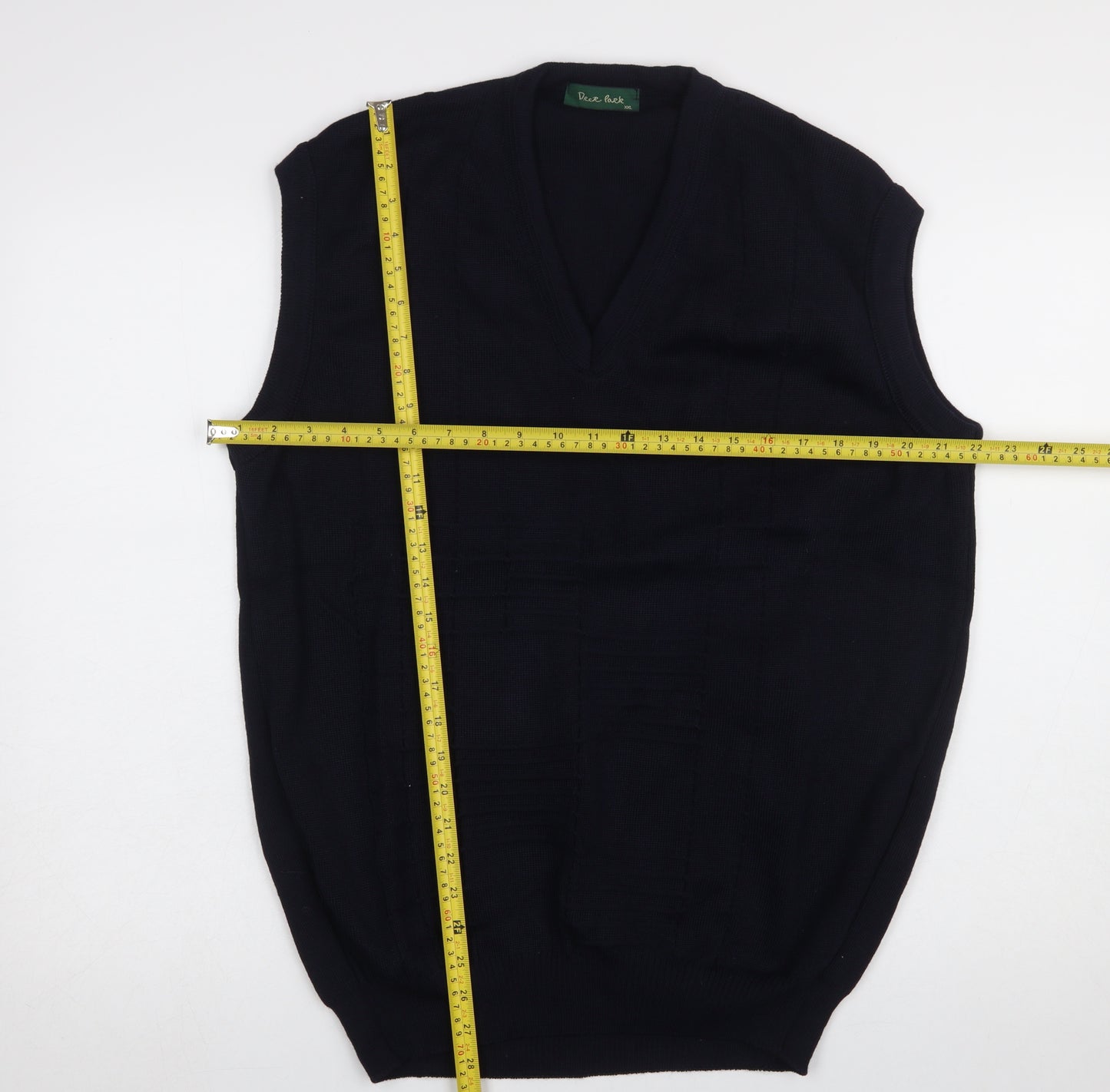 Deer Park Men's Black 2XL V-Neck Knit Wool Acrylic Sleeveless Vest