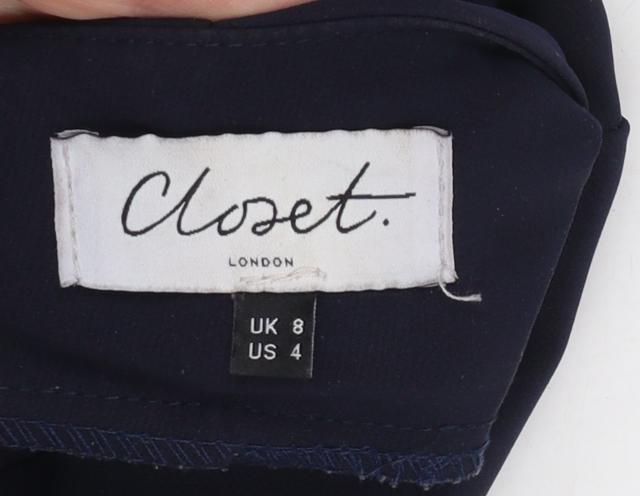Closet London Women's Blue High Neck Long Sleeve Tunic Blouse Size 8