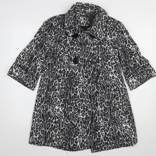 Atmosphere Women's Black Animal Print Cotton Trench Coat Size 10
