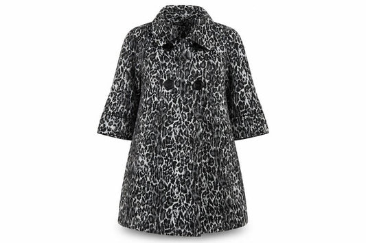 Front view of Atmosphere Women's Black Animal Print Cotton Trench Coat, size 10