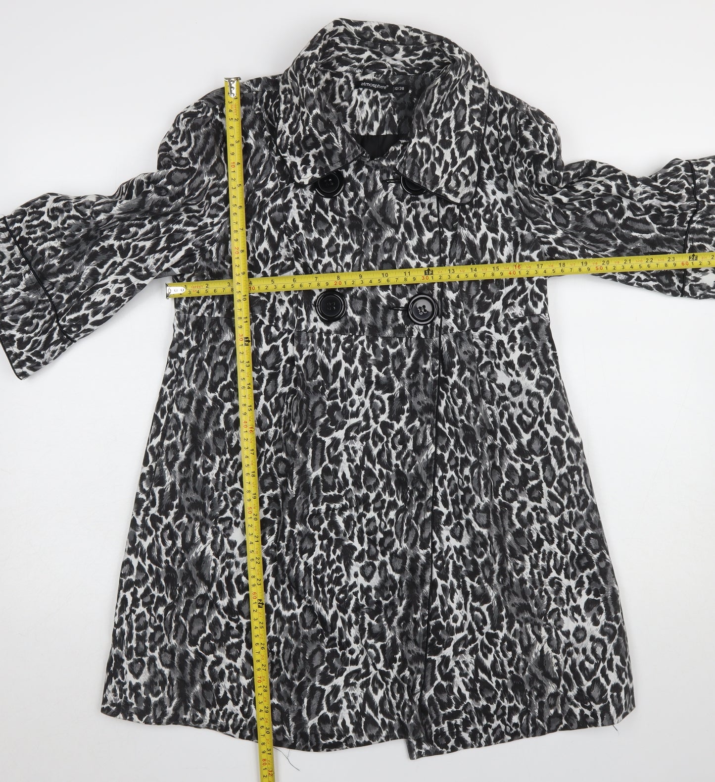 Atmosphere Women's Black Animal Print Cotton Trench Coat Size 10