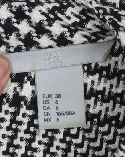 H&M Women Black Check Shift Dress Size 10 3/4 Sleeve Workwear