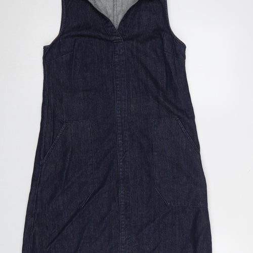 Warehouse Women Blue Denim Shirt Dress UK 8 Sleeveless Collared