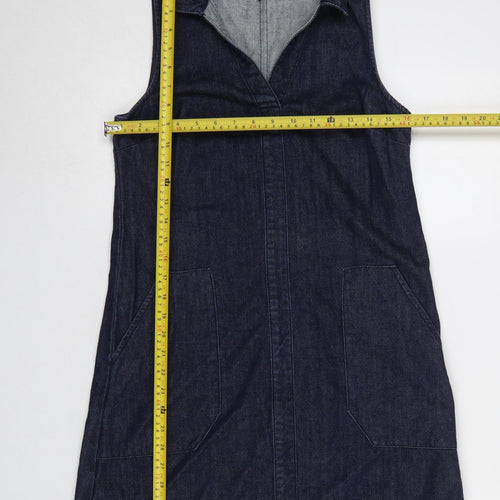 Warehouse Women Blue Denim Shirt Dress UK 8 Sleeveless Collared