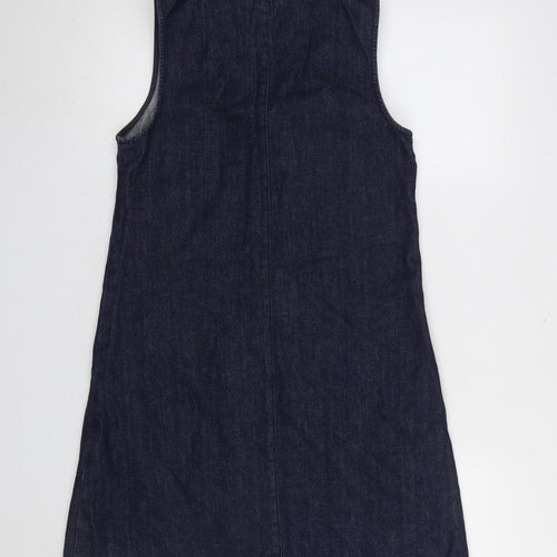 Warehouse Women Blue Denim Shirt Dress UK 8 Sleeveless Collared