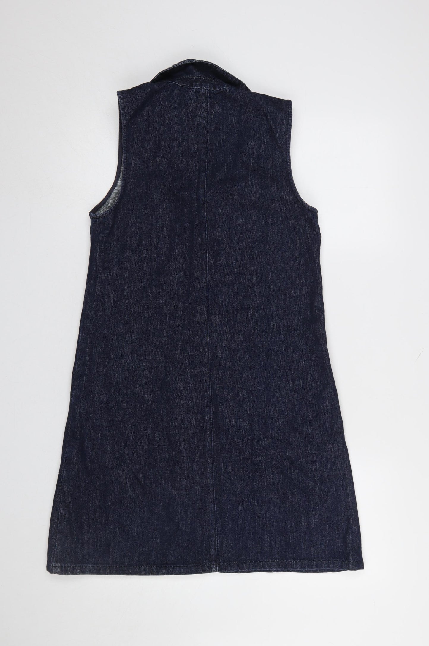 Warehouse Women Blue Denim Shirt Dress UK 8 Sleeveless Collared