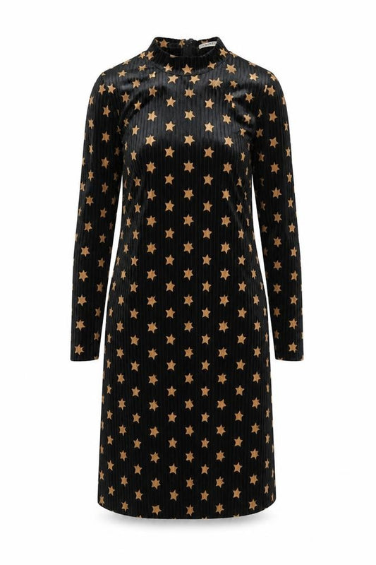 Front view of Glamorous Women's Black Star Velvet Shift Dress, size S