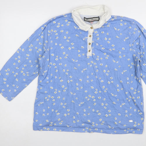 Paco Boutique Women Blue Floral Cotton Button-Up Shirt Size 16