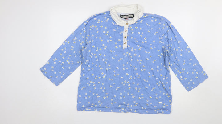 Paco Boutique Women Blue Floral Cotton Button-Up Shirt Size 16
