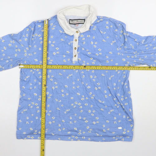 Paco Boutique Women Blue Floral Cotton Button-Up Shirt Size 16