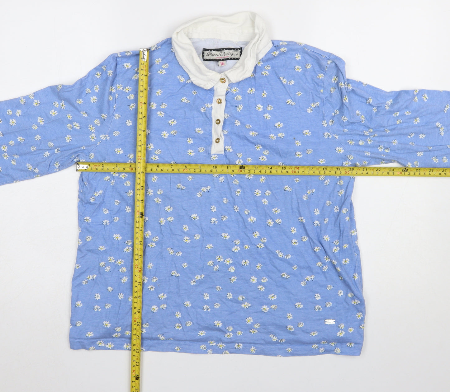 Paco Boutique Women Blue Floral Cotton Button-Up Shirt Size 16