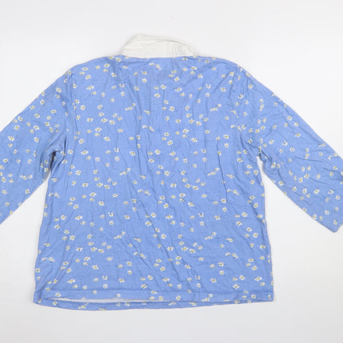 Paco Boutique Women Blue Floral Cotton Button-Up Shirt Size 16