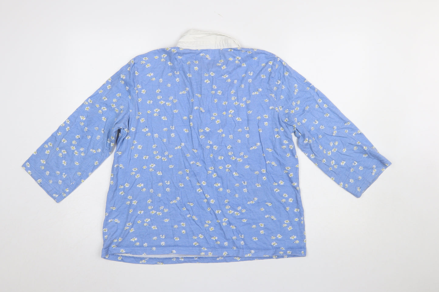 Paco Boutique Women Blue Floral Cotton Button-Up Shirt Size 16