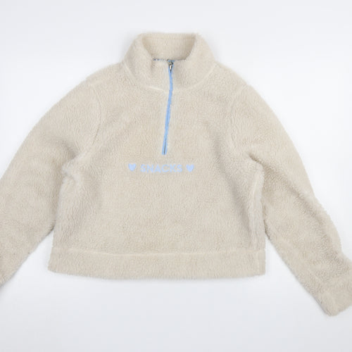 Skinnydip London Women Beige 1/4 Zip Fleece Pullover Sweatshirt Size 10