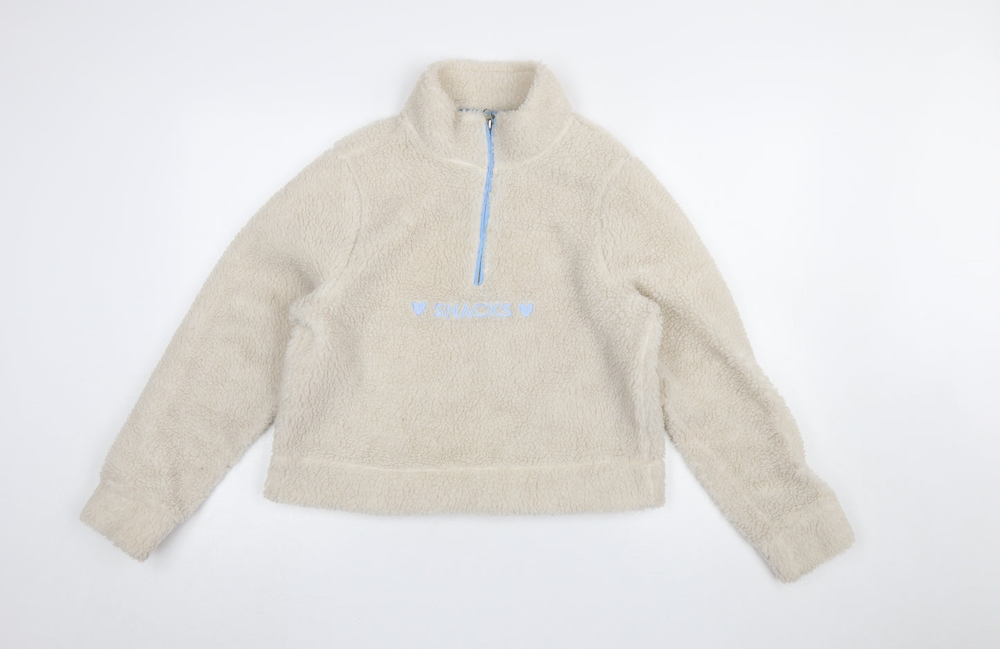 Skinnydip London Women Beige 1/4 Zip Fleece Pullover Sweatshirt Size 10