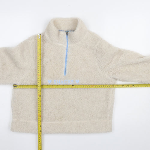 Skinnydip London Women Beige 1/4 Zip Fleece Pullover Sweatshirt Size 10