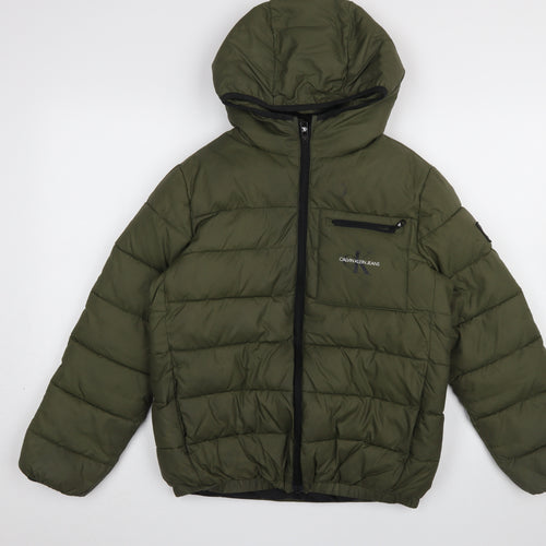 Calvin Klein Jeans Women Green Size 12 Hooded Puffer Jacket