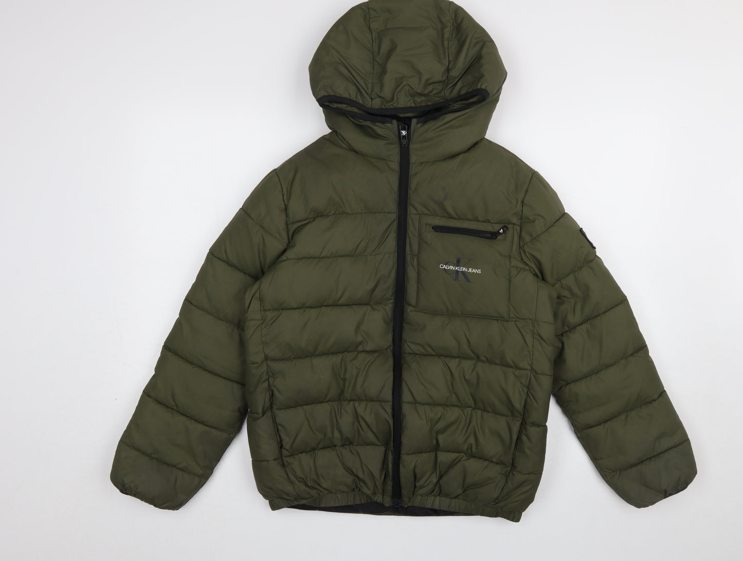 Calvin Klein Jeans Women Green Size 12 Hooded Puffer Jacket