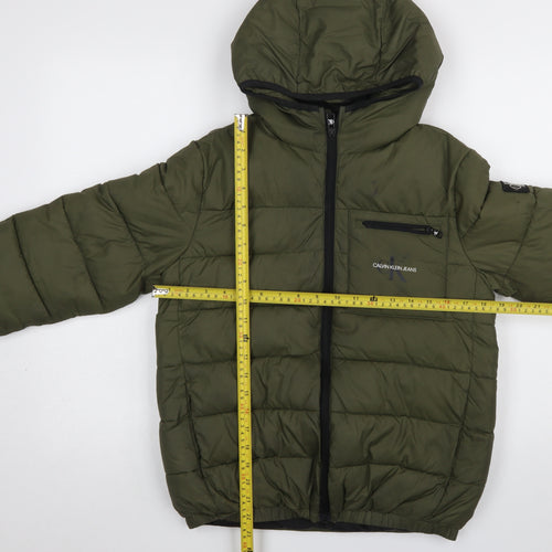 Calvin Klein Jeans Women Green Size 12 Hooded Puffer Jacket