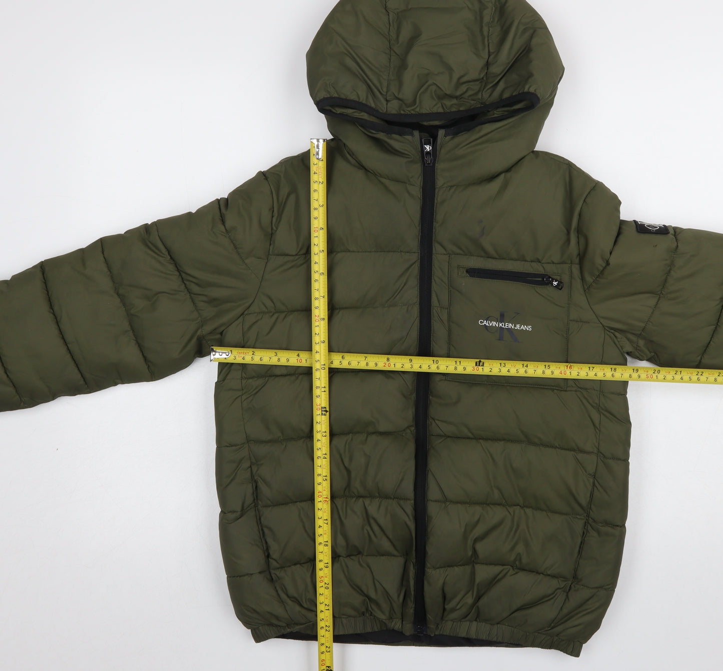 Calvin Klein Jeans Women Green Size 12 Hooded Puffer Jacket