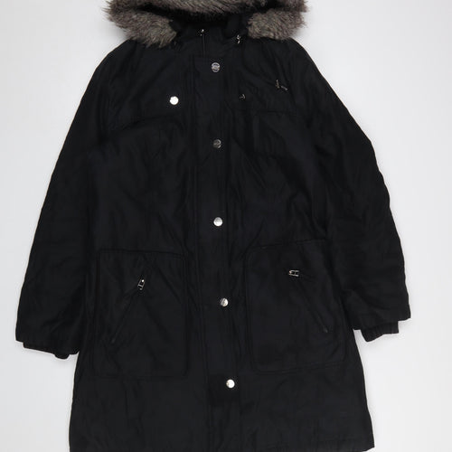 Marks and Spencer Per Una Stormwear Black Hooded Parka Coat Women's Medium