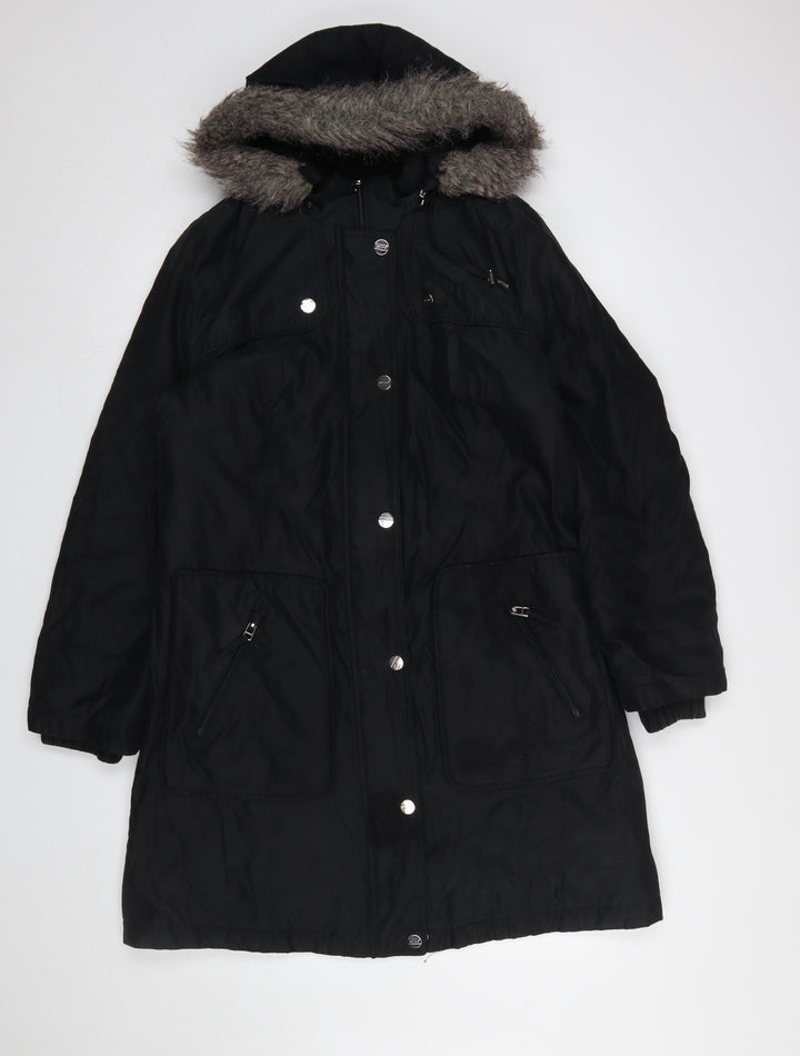 Marks and Spencer Per Una Stormwear Black Hooded Parka Coat Women's Medium