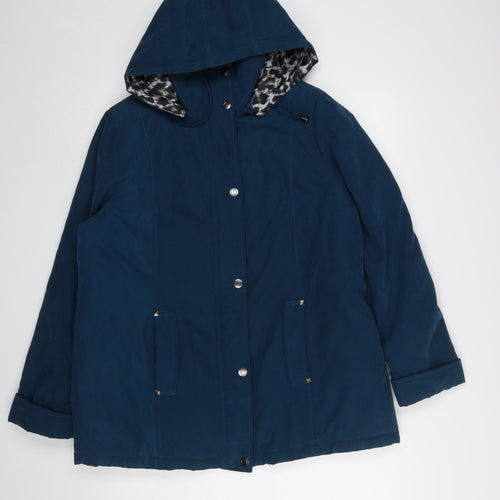 Finesse Womens Blue Hooded Mid-Length Parka Jacket Size 14