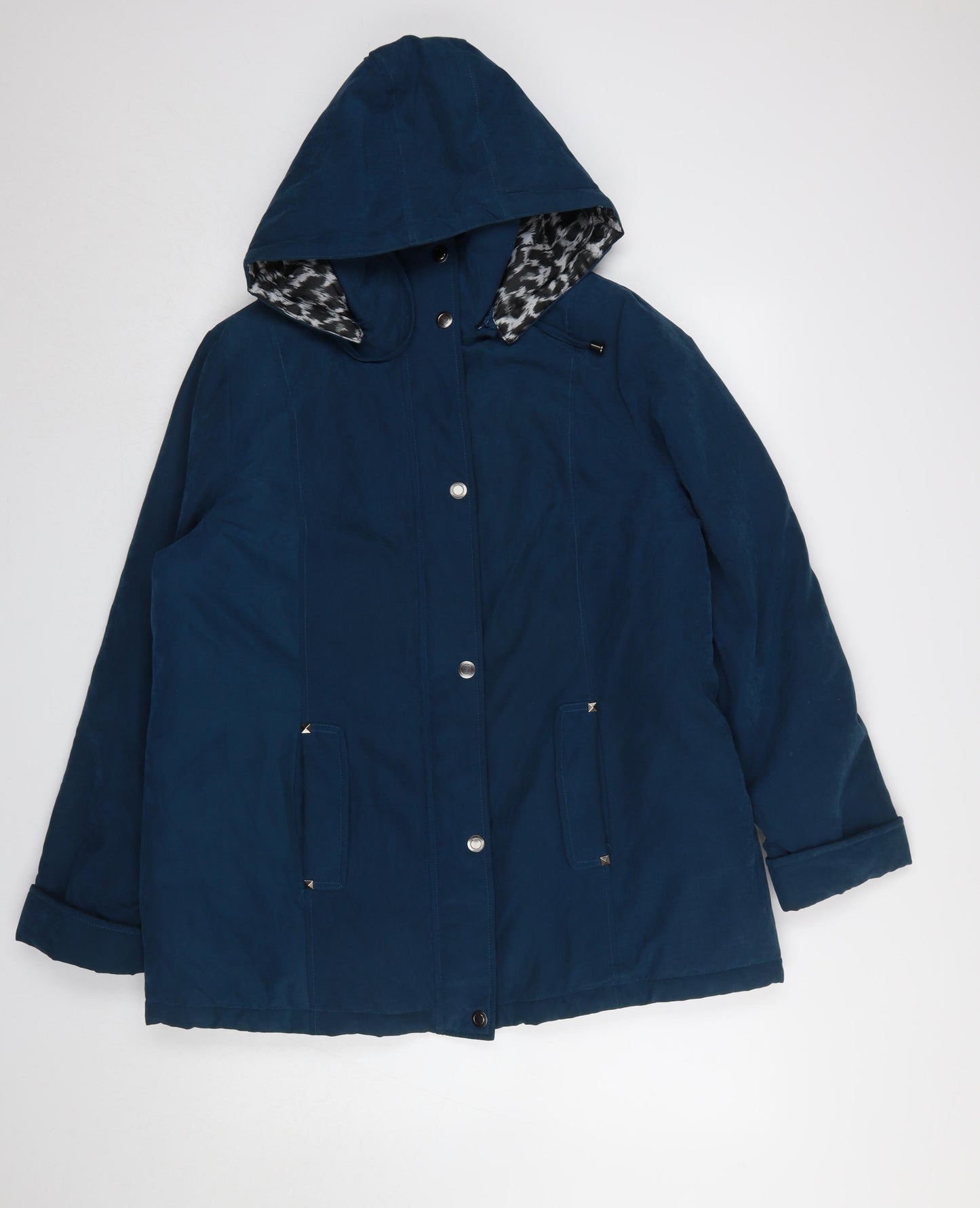 Finesse Womens Blue Hooded Mid-Length Parka Jacket Size 14